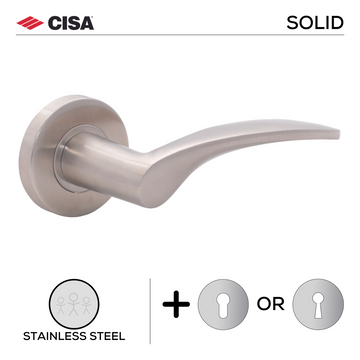 Main product view of CISA Stainless Steel Lever Handle, made for patio and sliding doors with tough stainless shine.
