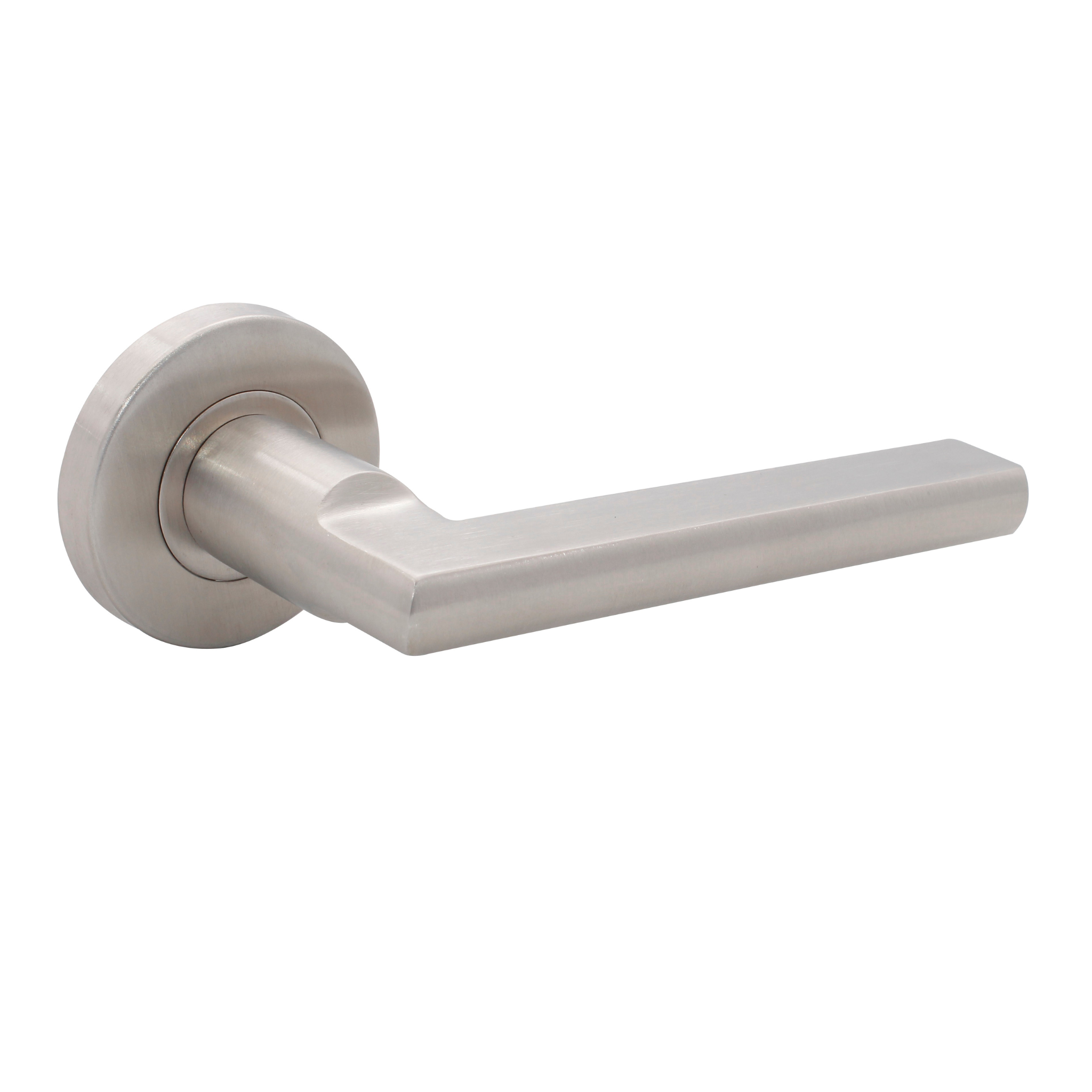 FS103.R._.SS, Lever Handles, Solid, On Round Rose, With Escutcheons, 134mm (l), Stainless Steel, CISA