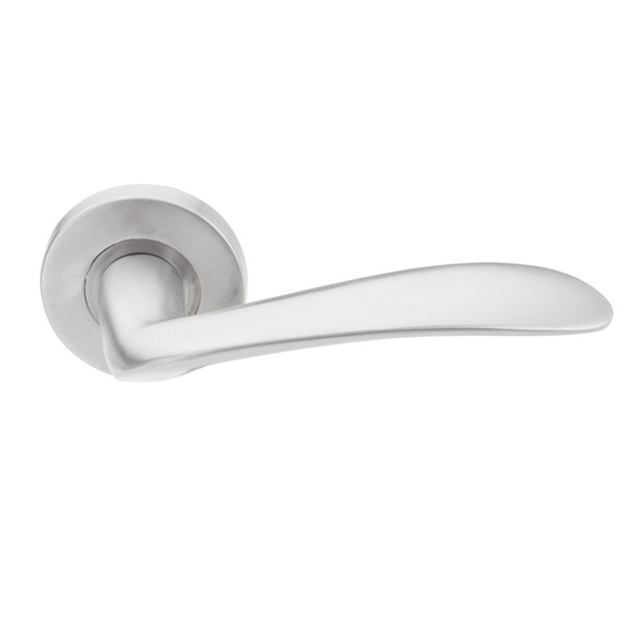 SH 810, Lever Handles, Solid, On Round Rose, With Escutcheons, 131mm (l), Stainless Steel, DORMAKABA