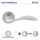 SH 817, Lever Handles, Solid, On Round Rose, With Escutcheons, 145mm (l), Stainless Steel, DORMAKABA-1