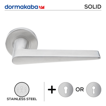 DORMAKABA Stainless Steel Lever Handle for patio and sliding doors, main product view with strong stainless style, 143mm (l).