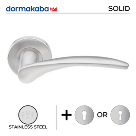 SH 822, Lever Handles, Solid, On Round Rose, With Escutcheons, 135mm (l), Stainless Steel, DORMAKABA