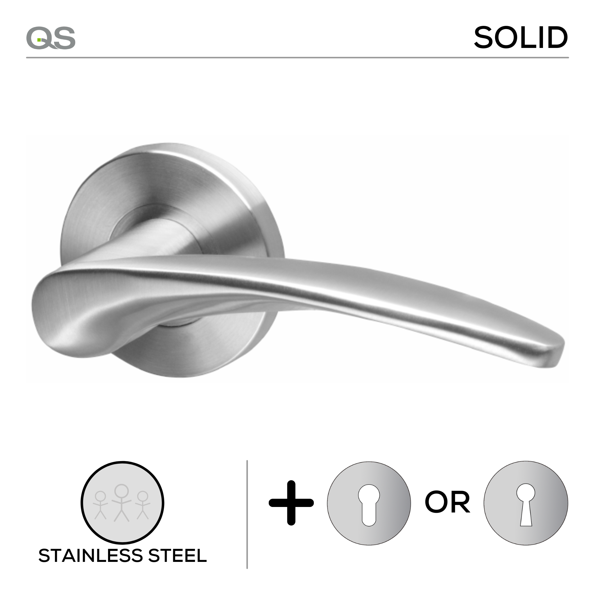Molo, Lever Handles, Solid, On Round Rose, With Escutcheons, Stainless Steel, QS