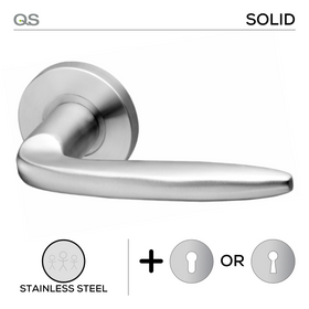 Albourg, Lever Handles, Solid, On Round Rose, With Escutcheons, Stainless Steel, QS