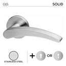 Krusa, Lever Handles, Solid, On Round Rose, With Escutcheons, Stainless Steel, QS-1