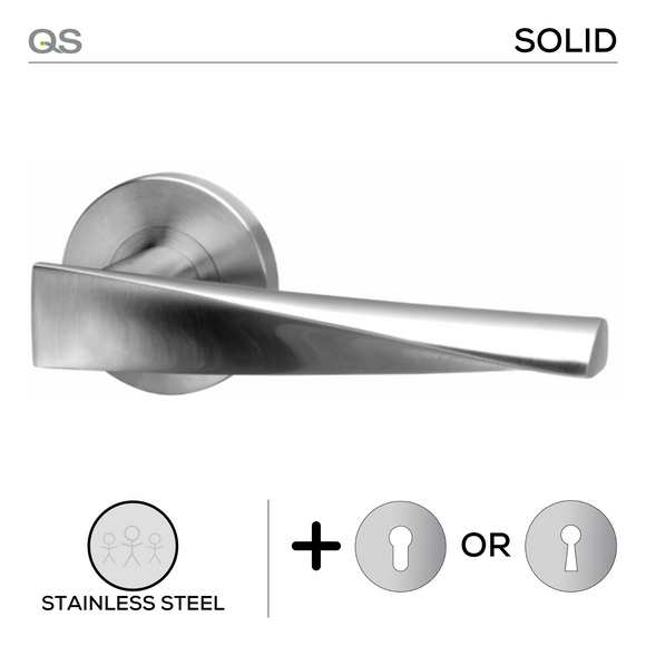 Main product view of QS Stainless Steel Lever Handle, made for patio and sliding doors with tough stainless shine.