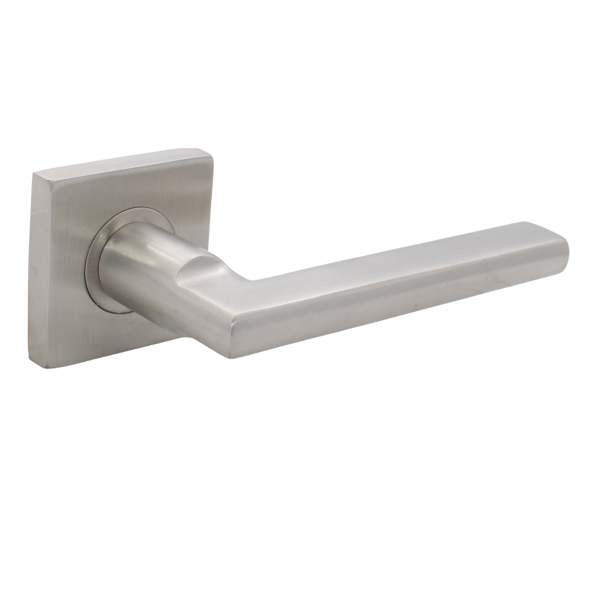 FS103.S._.SS, Lever Handles, Solid, On Square Rose, With Escutcheons, 134mm (l), Stainless Steel, CISA