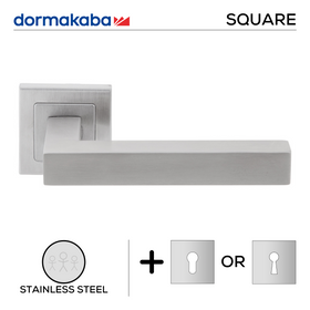 DSQ 901, Lever Handles, Square, On Square Rose, With Escutcheons, 143mm (l), Stainless Steel, DORMAKABA