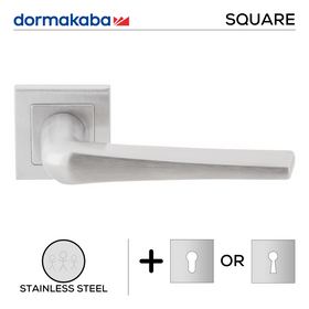 DSQ 903, Lever Handles, Square, On Square Rose, With Escutcheons, 148mm (l), Stainless Steel, DORMAKABA