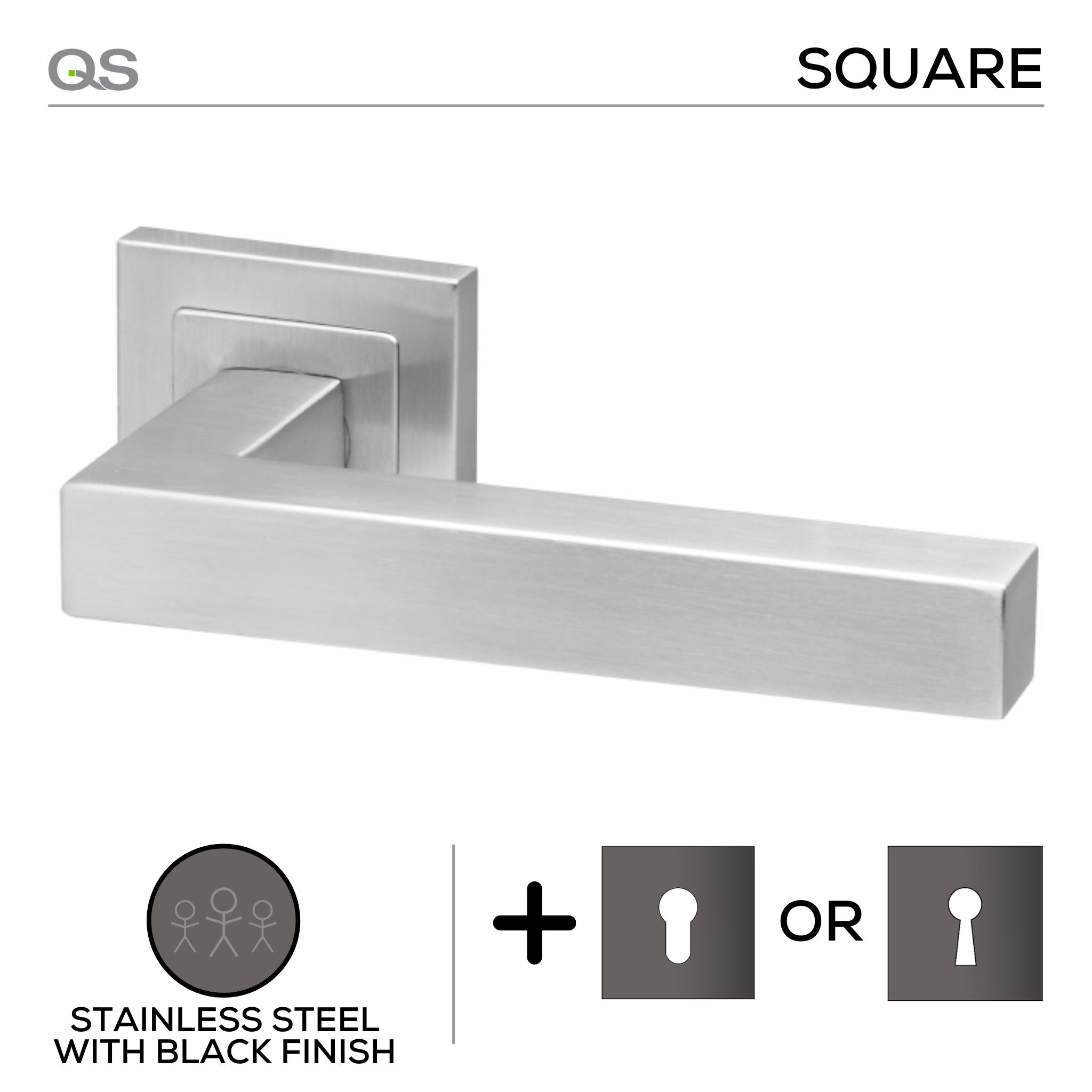 Dala Black, Lever Handles, Square, On Square Rose, With Escutcheons, B ...