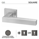 Dala Black, Lever Handles, Square, On Square Rose, With Escutcheons, Black Stainless Steel, QS-1