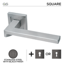 Nuuk Black , Lever Handles, Square, On Square Rose, With Escutcheons, Black Stainless Steel, QS-1
