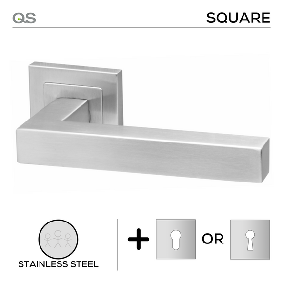 Dala, Lever Handles, Square, On Square Rose, With Escutcheons, Stainless Steel, QS