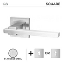 Kolari, Lever Handles, Square, On Square Rose, With Escutcheons, Stainless Steel, QS-1