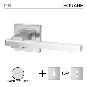 Kolari, Lever Handles, Square, On Square Rose, With Escutcheons, Stainless Steel, QS