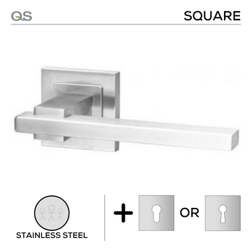 Main product view showing QS Stainless Steel Lever Handle — clean stainless confidence for doors.
