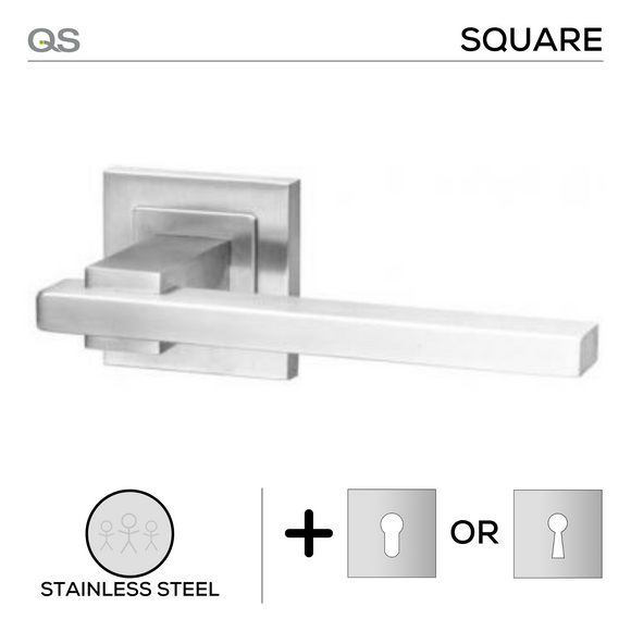 Kolari, Lever Handles, Square, On Square Rose, With Escutcheons, Stainless Steel, QS