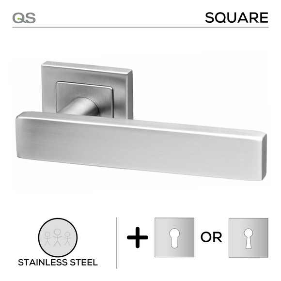 Main product view showing QS Stainless Steel Lever Handle — tough stainless shine for patio and sliding doors.