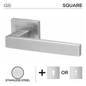Lya, Lever Handles, Square, On Square Rose, With Escutcheons, Stainless Steel, QS