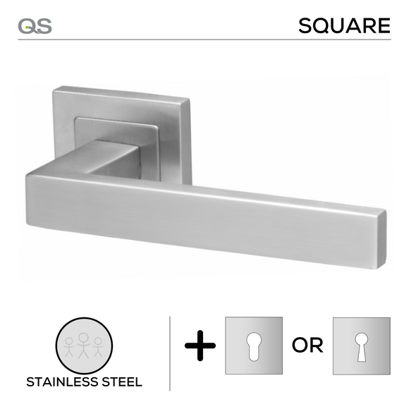 Main product view of QS Stainless Steel Lever Handle, made for patio and sliding doors with clean stainless confidence.