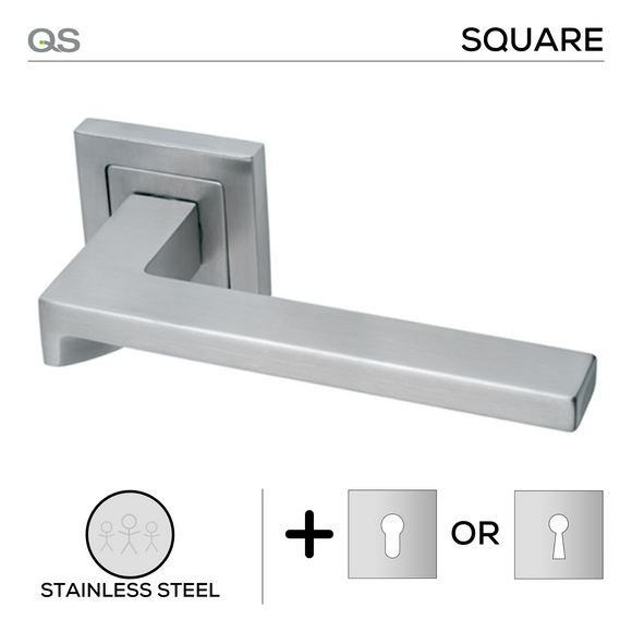Main product view showing QS Stainless Steel Lever Handle — strong stainless style for patio and sliding doors.