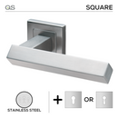 Helsinki, Lever Handles, Square, On Square Rose, With Escutcheons, Stainless Steel, QS-1