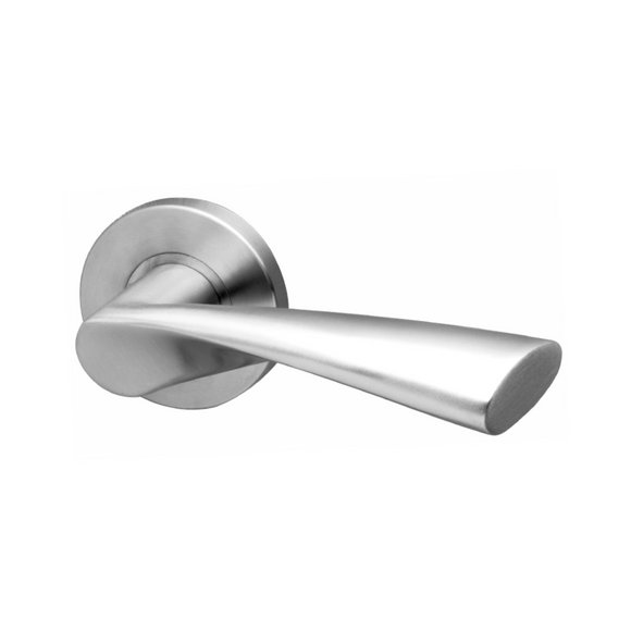 Sambava, Lever Handles, Solid, On Round Rose, With Escutcheons, Stainless Steel, QS