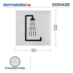 DSS-139, Door Signage, Shower , 150mm (l), 150mm (w), 1,2mm (t), Stainless Steel, DORMAKABA