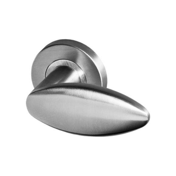 Ski, Lever Handles, Form, On Round Rose, With Escutcheons, Stainless Steel, QS