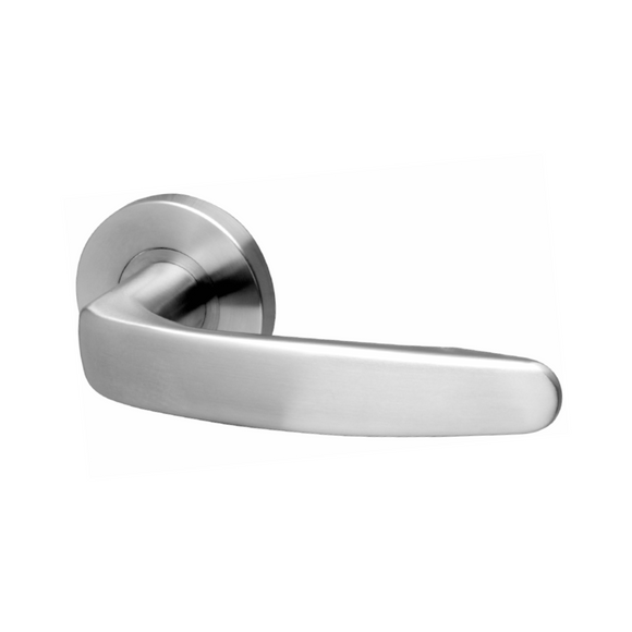 Skien, Lever Handles, Form, On Round Rose, With Escutcheons, Stainless Steel, QS