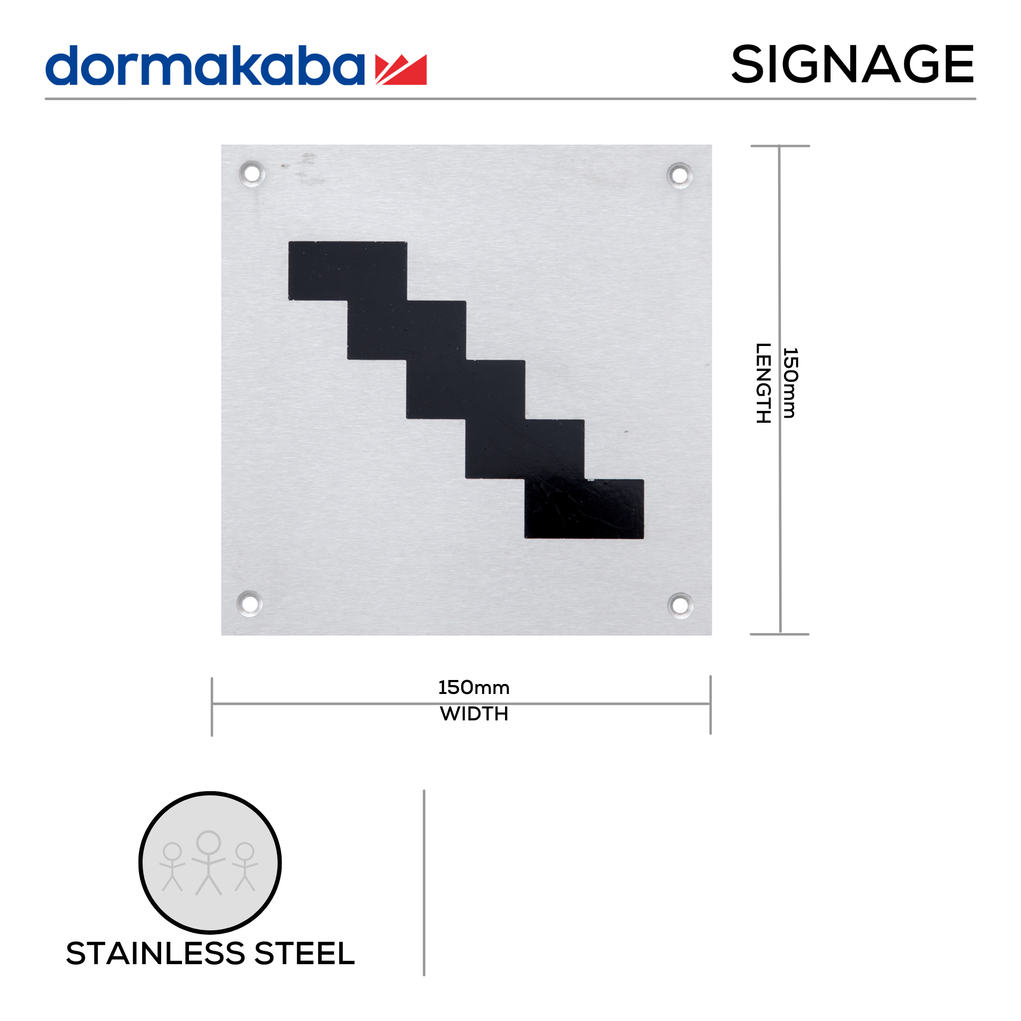 DSS-142, Door Signage, Stairs , 150mm (l), 150mm (w), 1,2mm (t), Stainless Steel, DORMAKABA