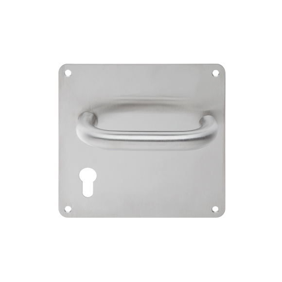 TH 120/BP Cylinder, Lever Handles, Tubular, On 170 x 170mm Back Plate, With Cylinder Escutcheons, 170mm (l), Stainless Steel, DORMAKABA