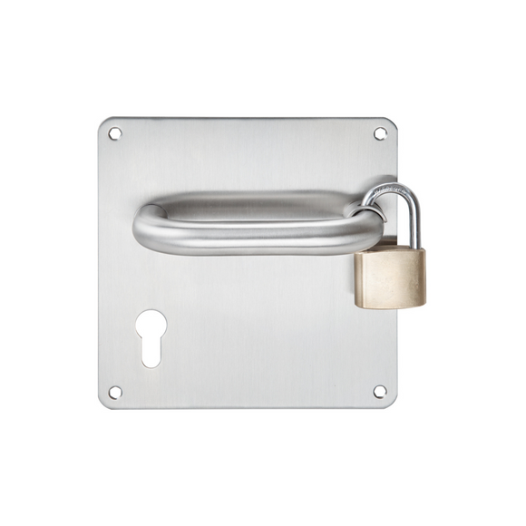 TH 120/RES RH, Lever Handles, Tubular, On 170 x 170mm Back Plate, With Cylinder Escutcheons, 170mm (l), Stainless Steel, DORMAKABA