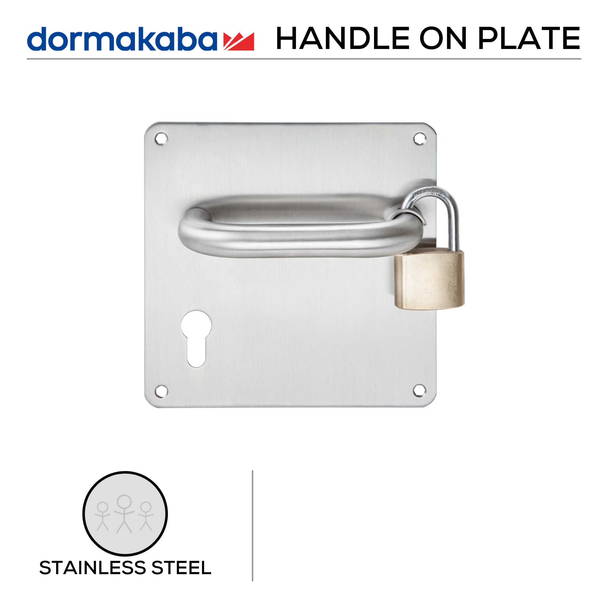 TH 120/RES LH, Lever Handles, Tubular, On 170 x 170mm Back Plate, With Cylinder Escutcheons, 170mm (l), Stainless Steel, DORMAKABA