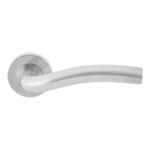 TH 122, Lever Handles, Tubular, On Round Rose, With Escutcheons, 148mm (l), Stainless Steel, DORMAKABA