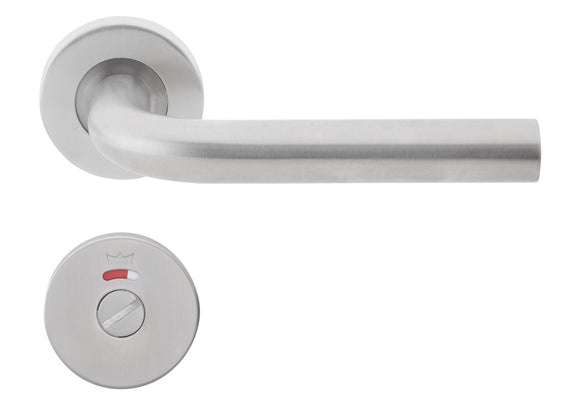 TH 126 Bathroom W/C, Lever Handles, Tubular, On Round Rose, With Bathroom (WC) Indicator Set - DWC 005, 148mm (l), Stainless Steel, DORMAKABA