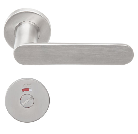 TH 132 Bathroom W/C, Lever Handles, Tubular, On Round Rose, With Bathroom (WC) Indicator Set - DWC 005, 140mm (l), Stainless Steel, DORMAKABA