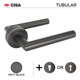 FT02.R._.MBL, Lever Handles, Tubular, On Round Rose, With Escutcheons, 134mm (l), Matt Black, CISA