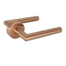 FT02.R._.SRG, Lever Handles, Tubular, On Round Rose, With Escutcheons, 134mm (l), Satin Rose Gold, CISA-2