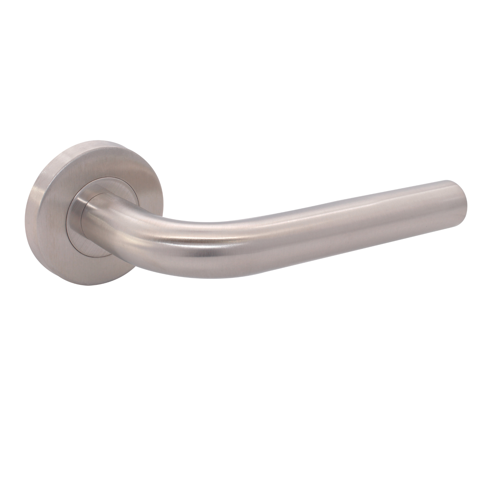 FT01.R._.SS, Lever Handles, Tubular, On Round Rose, With Escutcheons, 134mm (l), Stainless Steel, CISA