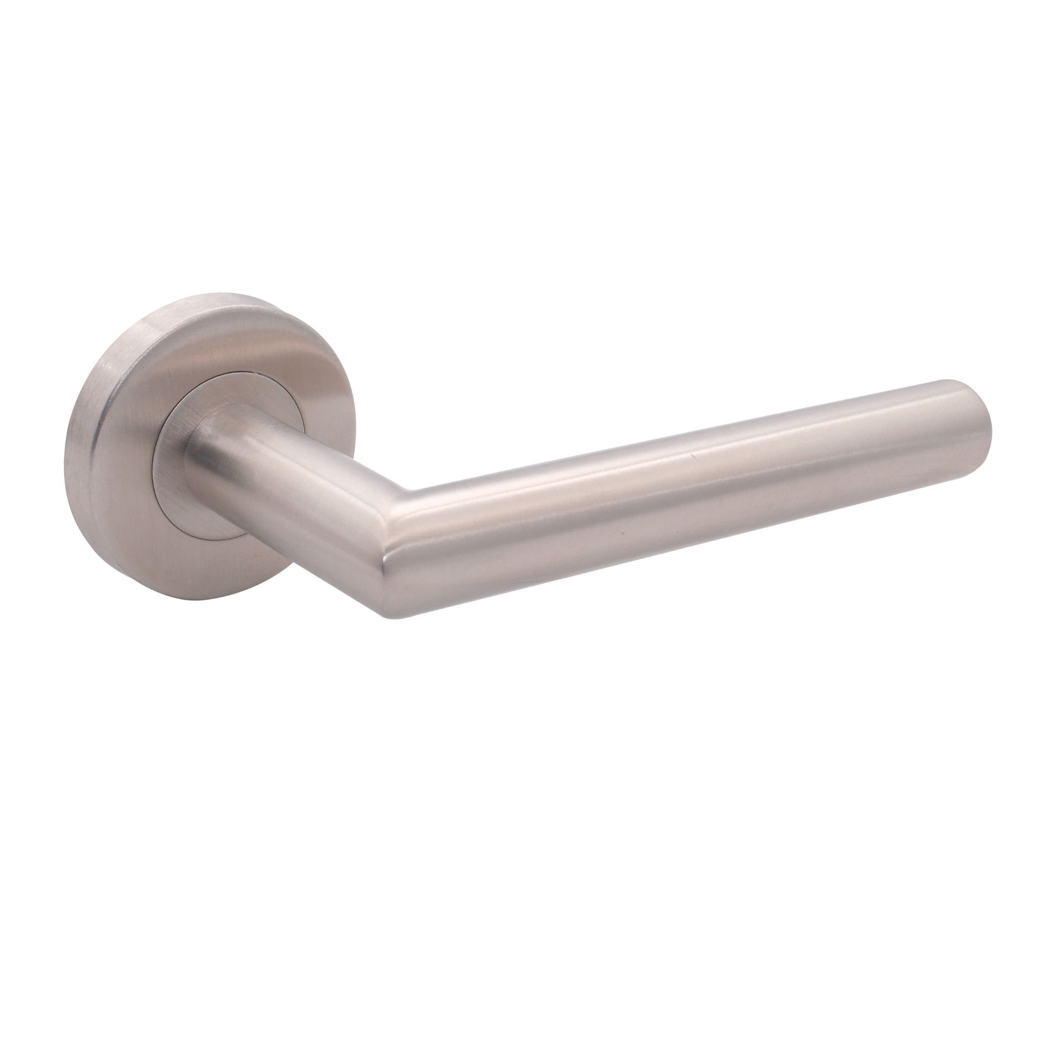 FT02.R._.SS, Lever Handles, Tubular, On Round Rose, With Escutcheons, 134mm (l), Stainless Steel, CISA