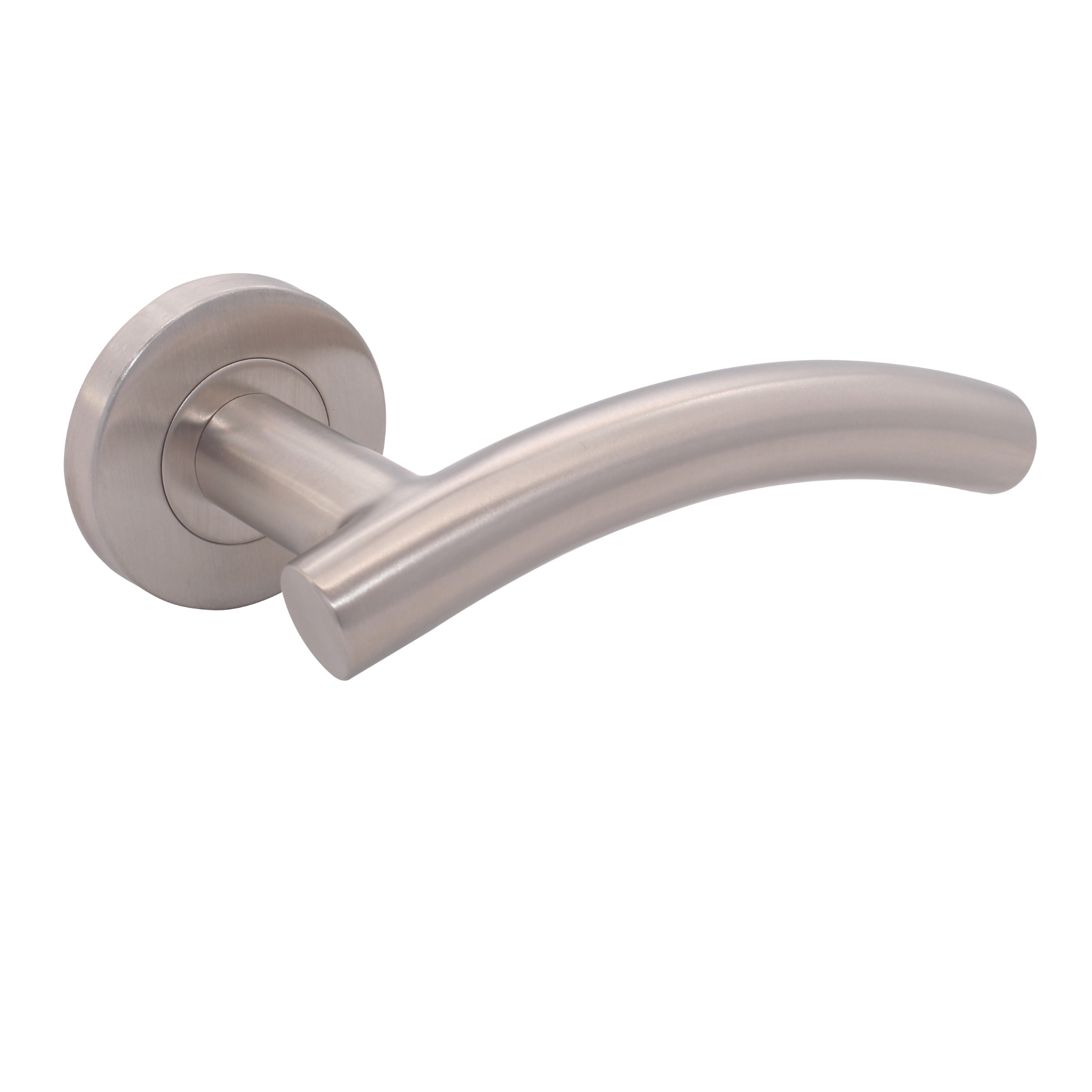 FT05.R._.SS, Lever Handles, Tubular, On Round Rose, With Escutcheons, 138mm (l), Stainless Steel, CISA