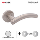 FT05.R._.SS, Lever Handles, Tubular, On Round Rose, With Escutcheons, 138mm (l), Stainless Steel, CISA-1
