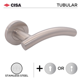FT05.R._.SS, Lever Handles, Tubular, On Round Rose, With Escutcheons, 138mm (l), Stainless Steel, CISA
