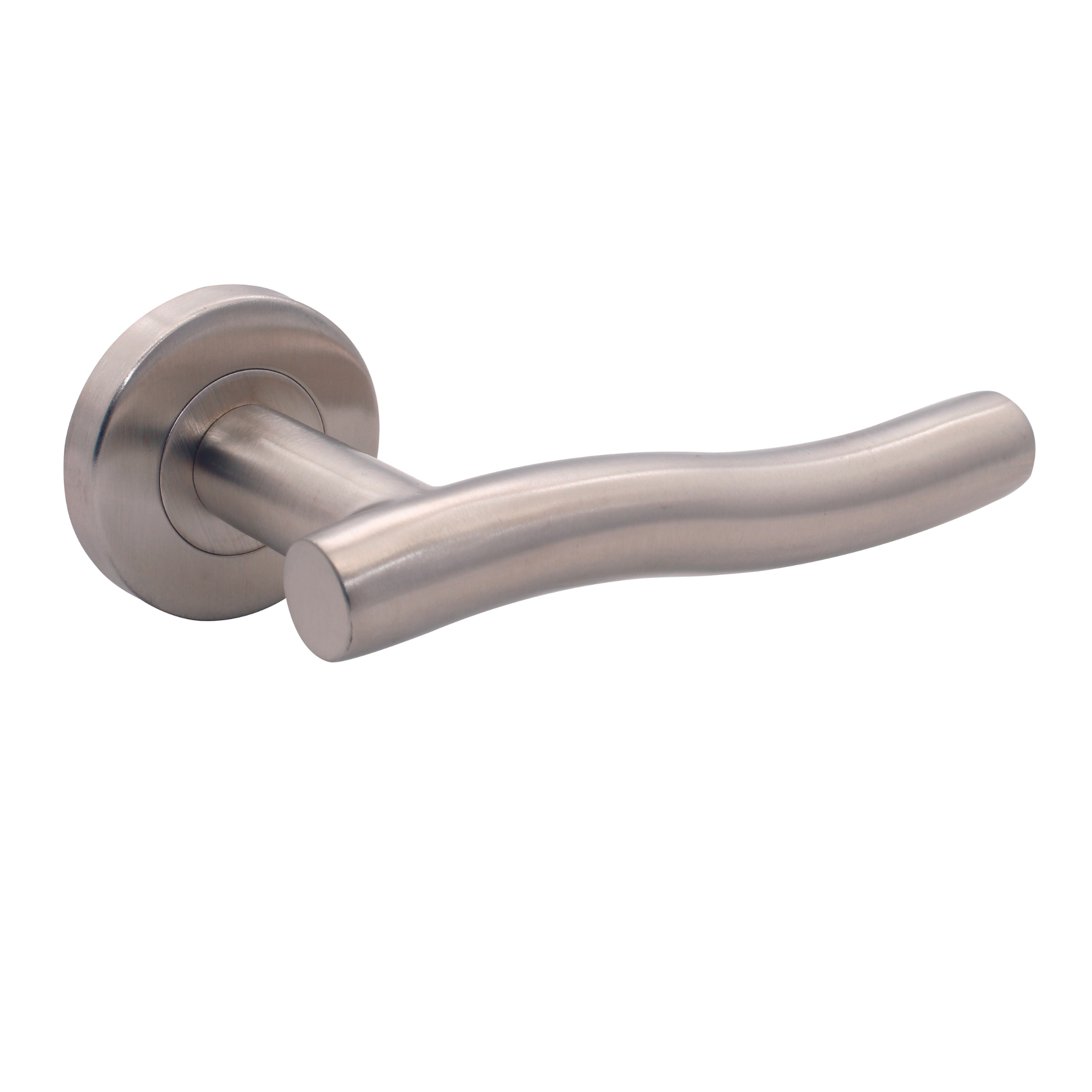 FT14.R._.SS, Lever Handles, Tubular, On Round Rose, With Escutcheons, Stainless Steel, CISA