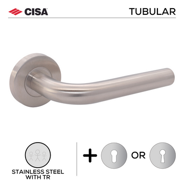 CISA Stainless Steel Lever Handle main product view; clean stainless confidence for a better door setup, 134mm (l).