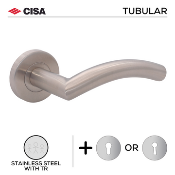 CISA Stainless Steel Lever Handle for patio and sliding doors, main product view with strong stainless style, 134mm (l).