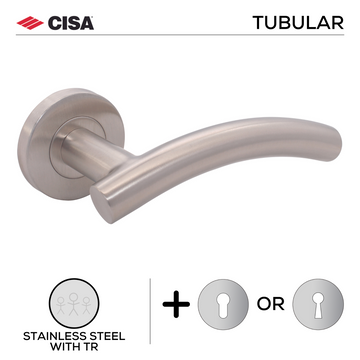 CISA Stainless Steel Lever Handle main product view; clean stainless confidence for a better door setup, 138mm (l).