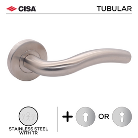 FT12.R._.TR, Lever Handles, Tubular, On Round Rose, With Escutcheons, Stainless Steel with Tarnish Resistant, CISA