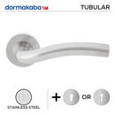 TH 122, Lever Handles, Tubular, On Round Rose, With Escutcheons, 148mm (l), Stainless Steel, DORMAKABA-1
